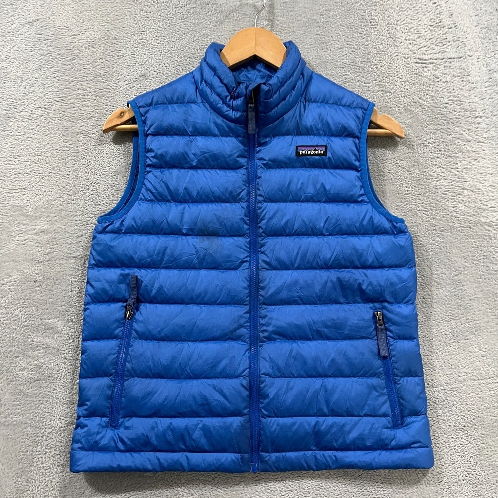 Patagonia Down Sweater Vest Boys L 12 Blue Insulated Puffer Patch Logo Full Zip